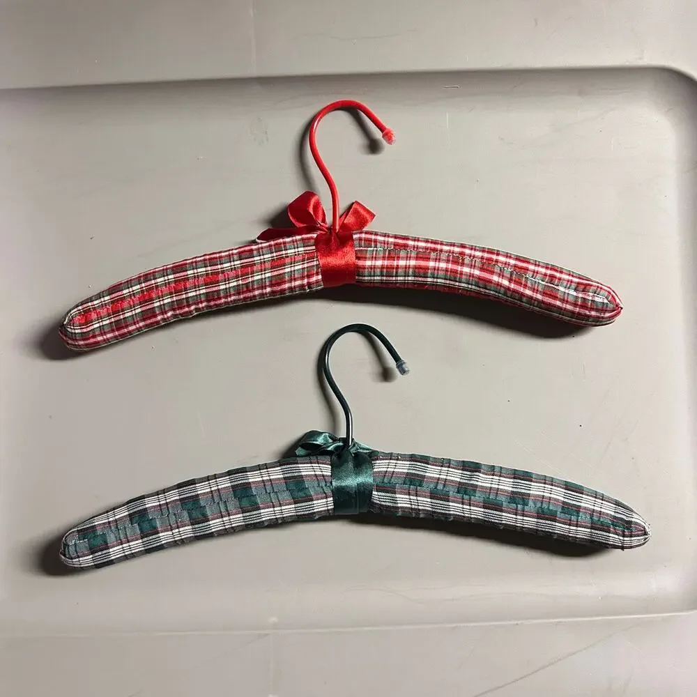 Set of 2 Vintage Padded Plaid Christmas Theme Hangers Adult Size